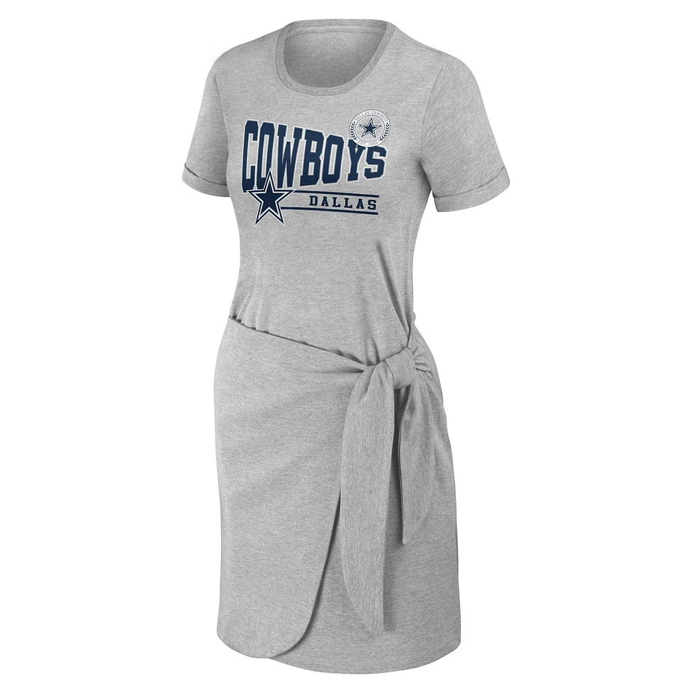 Women's WEAR by Erin Andrews Heather Gray Dallas Cowboys Plus Knotted T-Shirt Dress