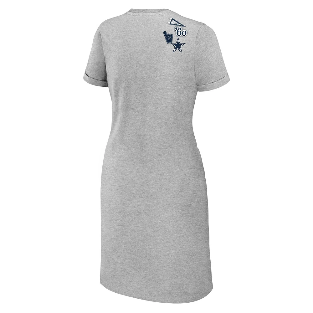 Women's WEAR by Erin Andrews Heather Gray Dallas Cowboys Plus Knotted T-Shirt Dress