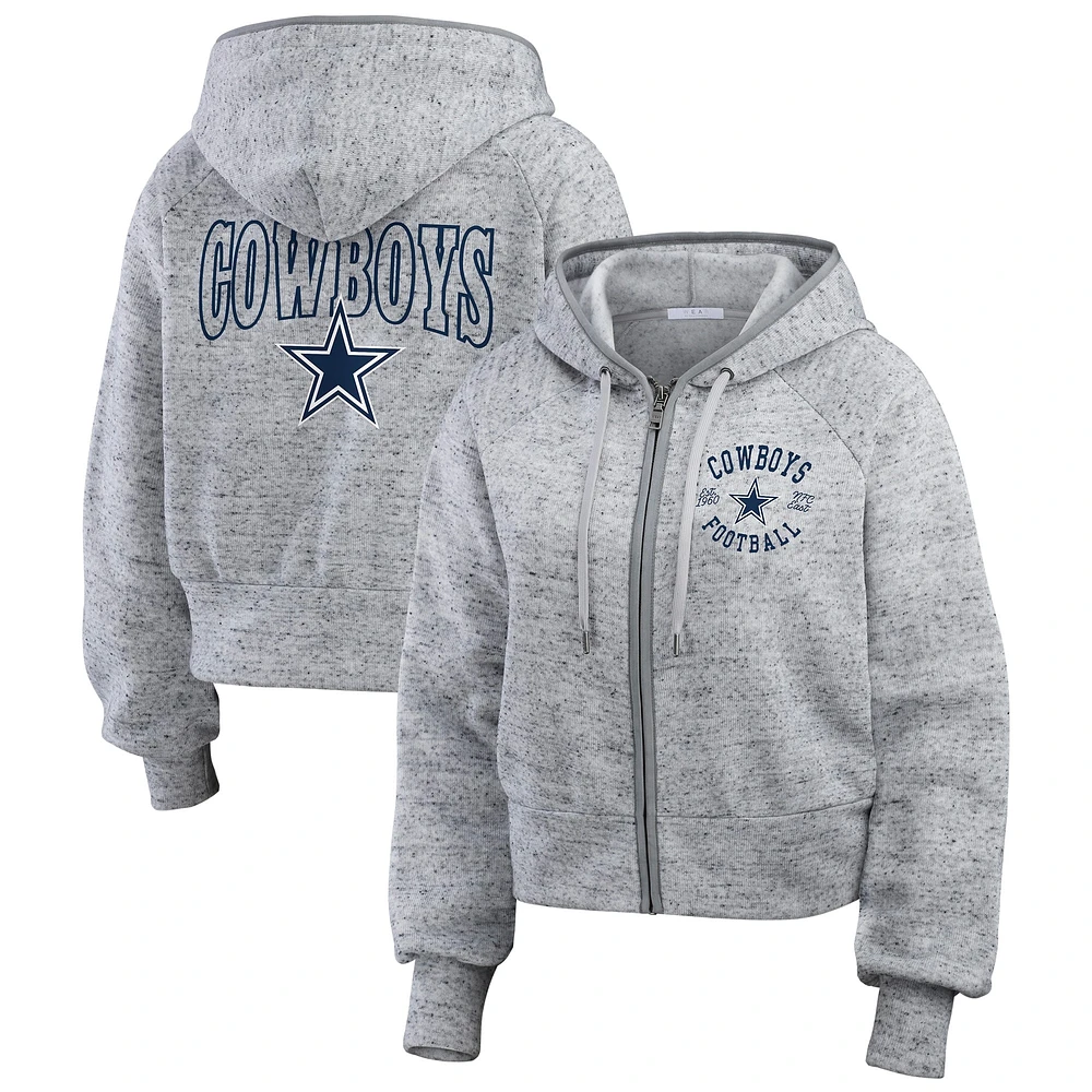 Women's WEAR by Erin Andrews  Heather Gray Dallas Cowboys Speckled Fleece Cropped Full-Zip Hoodie