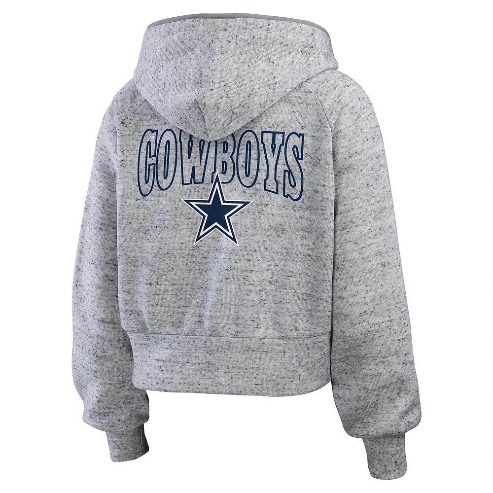 Sweat à capuche court entièrement zippé en polaire mouchetée gris chiné Dallas Cowboys pour femme WEAR by Erin Andrews