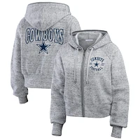 Sweat à capuche court entièrement zippé en polaire mouchetée gris chiné Dallas Cowboys pour femme WEAR by Erin Andrews