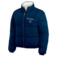 Women's WEAR by Erin Andrews  Navy/White Dallas Cowboys Reversible Cropped Full-Zip Puffer Jacket