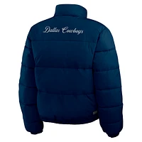 Women's WEAR by Erin Andrews  Navy/White Dallas Cowboys Reversible Cropped Full-Zip Puffer Jacket