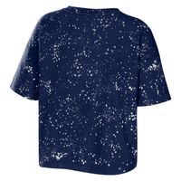 WEAR by Erin Andrews Women's WEAR by Erin Andrews Navy Dallas Cowboys  Bleach Wash Splatter Notch Neck Cropped T-Shirt