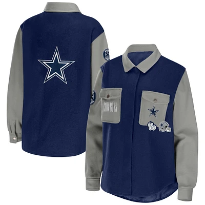 Veste chemise boutonnée pour femme WEAR by Erin Andrews bleu marine Dallas Cowboys