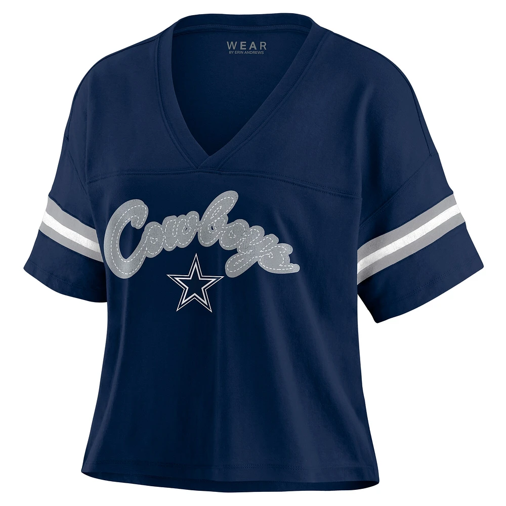 T-shirt à col en V blocs de couleurs bleu marine Dallas Cowboys pour femme WEAR by Erin Andrews