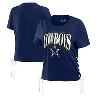 WEAR by Erin Andrews T-shirt court modeste à lacets sur le côté des Cowboys de Dallas bleu marine pour femmes