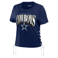 Women's WEAR by Erin Andrews Navy Dallas Cowboys Lace Up Side Modest Cropped T-Shirt