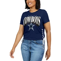 Women's WEAR by Erin Andrews Navy Dallas Cowboys Lace Up Side Modest Cropped T-Shirt