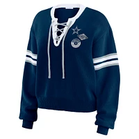 Women's WEAR by Erin Andrews Navy  Dallas Cowboys Lace-Up Sweater