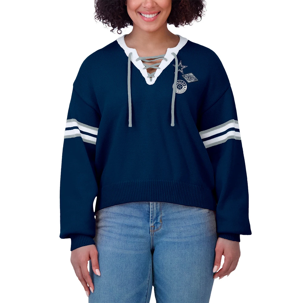 Pull à lacets bleu marine Dallas Cowboys WEAR by Erin Andrews pour femme