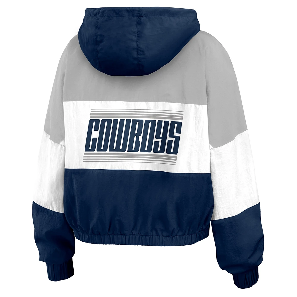 Women's WEAR by Erin Andrews Navy Dallas Cowboys Plus Color Block Full-Zip Windbreaker Jacket