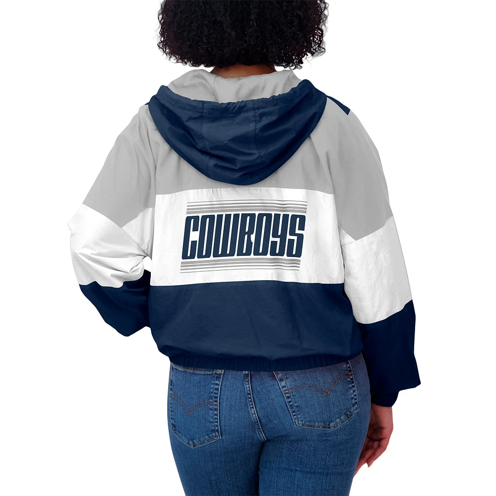 Women's WEAR by Erin Andrews Navy Dallas Cowboys Plus Color Block Full-Zip Windbreaker Jacket