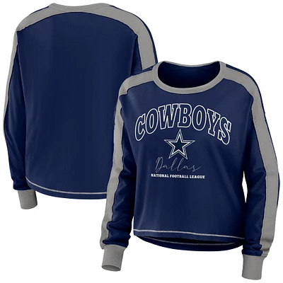 WEAR by Erin Andrews T-shirt à manches longues raglan blocs de couleurs grande taille pour femmes, bleu marine, Dallas Cowboys