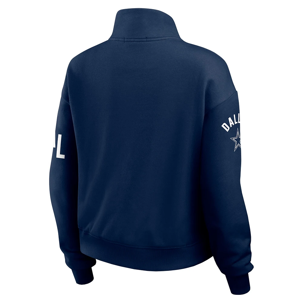 Women's WEAR by Erin Andrews Navy Dallas Cowboys Quarter-Zip Jacket