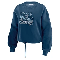 Women's WEAR by Erin Andrews Navy Dallas Cowboys Washed Fleece Long Sleeve T-Shirt & Shorts Lounge Set