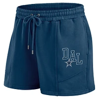 Women's WEAR by Erin Andrews Navy Dallas Cowboys Washed Fleece Long Sleeve T-Shirt & Shorts Lounge Set