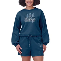 Women's WEAR by Erin Andrews Navy Dallas Cowboys Washed Fleece Long Sleeve T-Shirt & Shorts Lounge Set