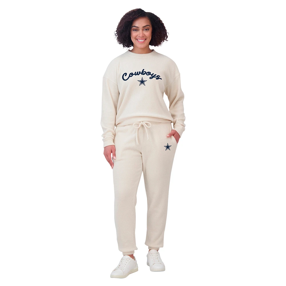 Women's WEAR by Erin Andrews  Oatmeal Dallas Cowboys Plus Rib-Knit Long Sleeve T-Shirt & Pants Lounge Set