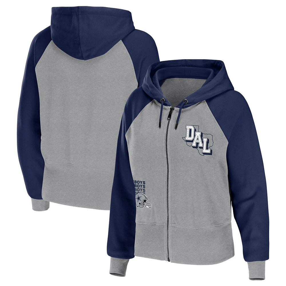 Sweat à capuche léger fermeture éclair intégrale WEAR by Erin Andrews Silver Dallas Cowboys pour femme