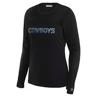 Women's WEAR by Erin Andrews x Gracie Hunt Black Dallas Cowboys Mesh Panel Long Sleeve T-Shirt