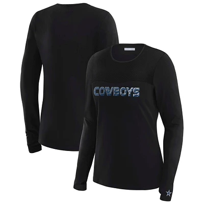 Women's WEAR by Erin Andrews x Gracie Hunt Black Dallas Cowboys Mesh Panel Long Sleeve T-Shirt