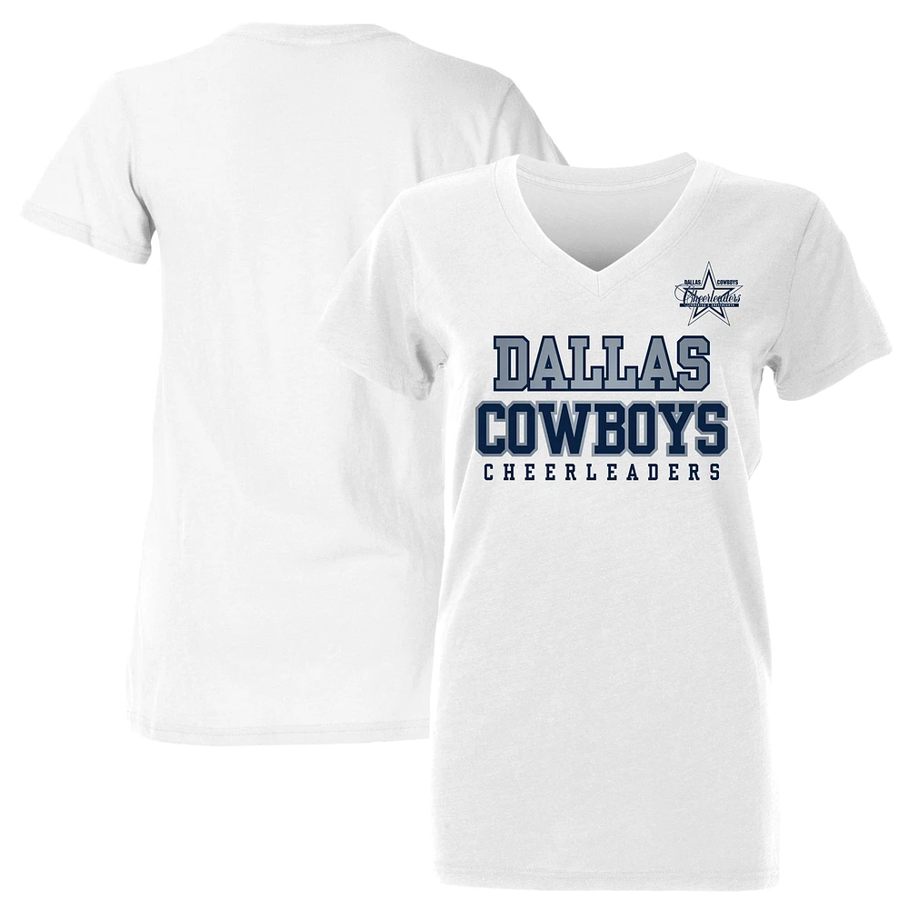 T-shirt blanc à col en V des pom-pom girls Cowboys de Dallas pour femmes