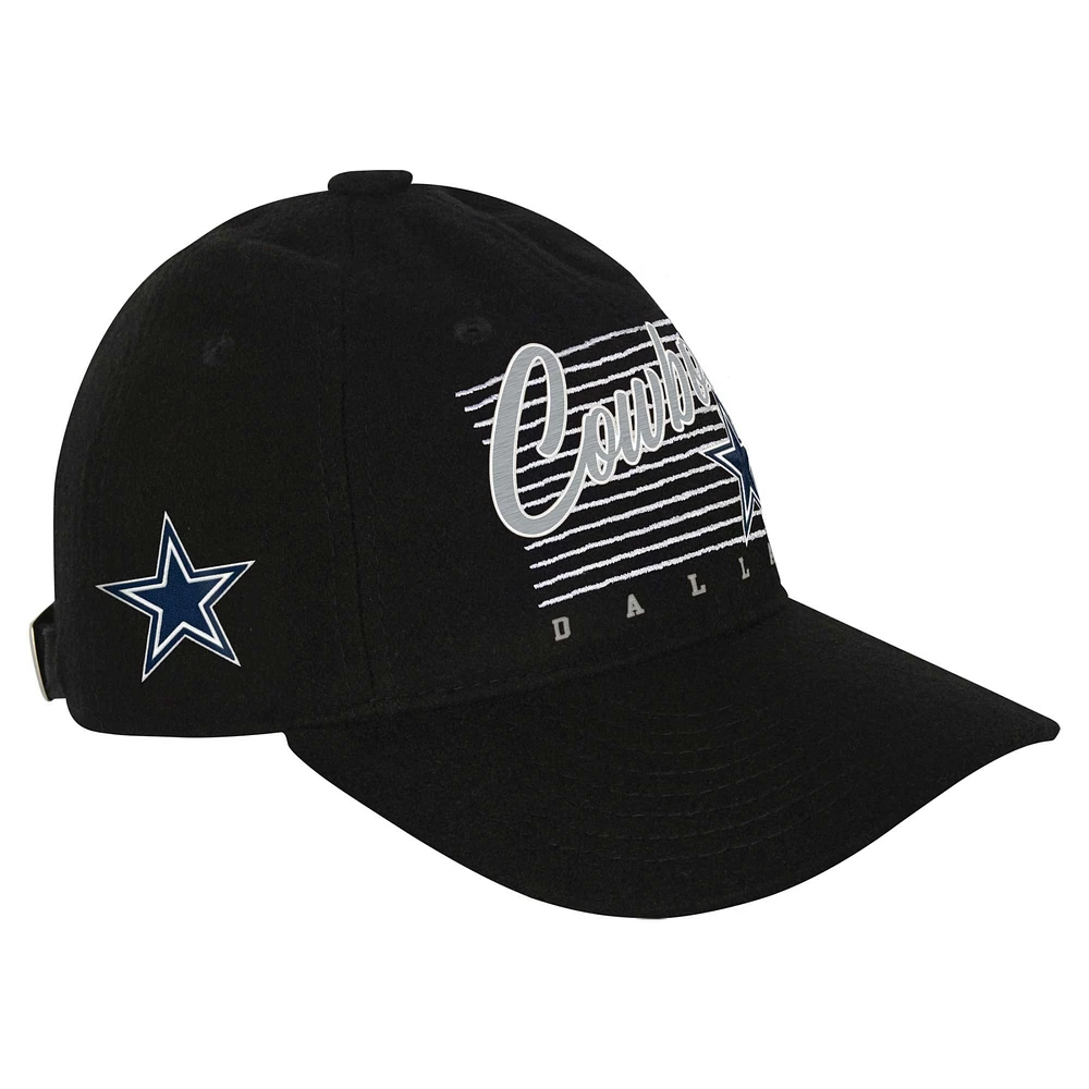 Casquette ajustable en laine rétro noire Dallas Cowboys pour jeunes