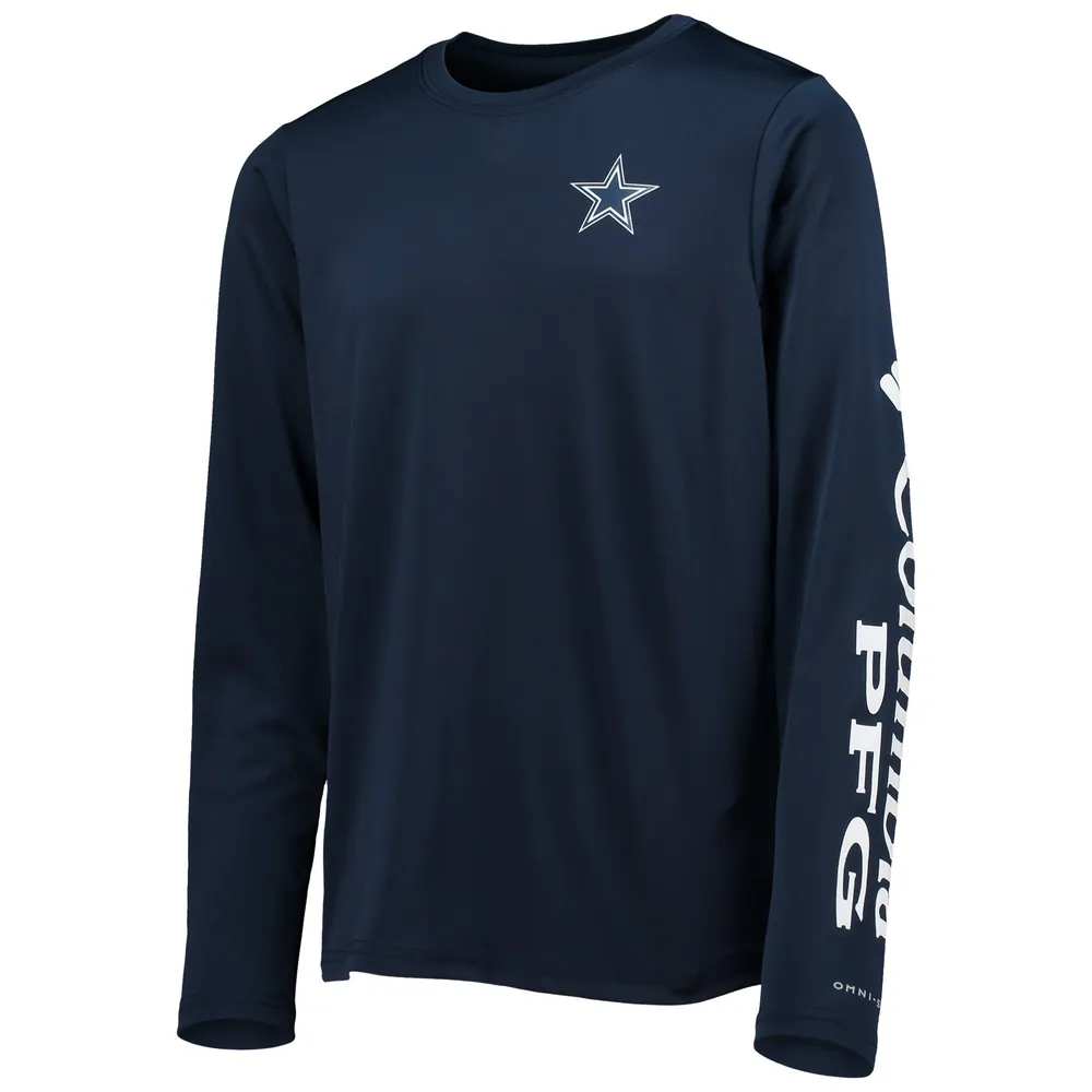 T-shirt à manches longues Columbia Dallas Cowboys Terminal Tackle Omni-Shade pour jeune, bleu marine/blanc