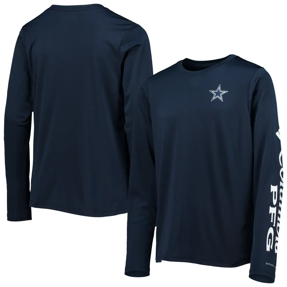 T-shirt à manches longues Columbia Dallas Cowboys Terminal Tackle Omni-Shade pour jeune, bleu marine/blanc