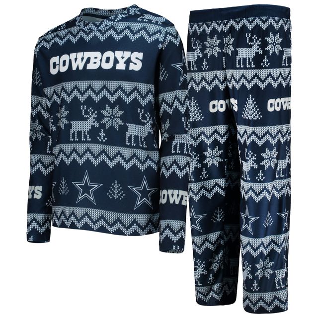 Youth Navy Dallas Cowboys Holiday Long Sleeve T-Shirt & Pants Pajama Set