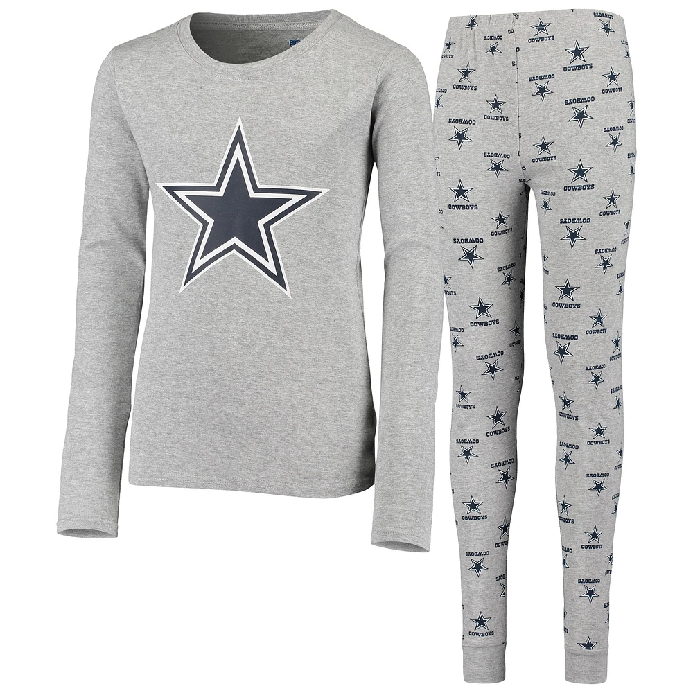 Ensemble de nuit gris chiné avec t-shirt à manches longues et pantalon Dallas Cowboys pour jeune