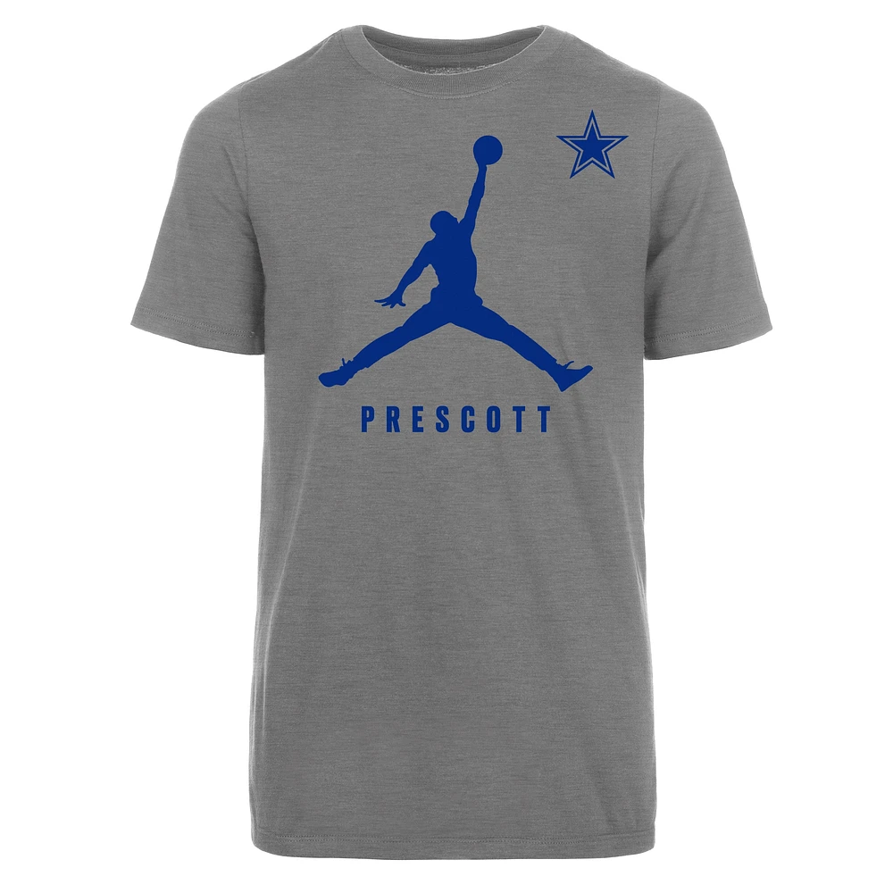 T-shirt graphique Jordan Brand Dak Prescott pour jeunes, gris chiné, Dallas Cowboys Lockup