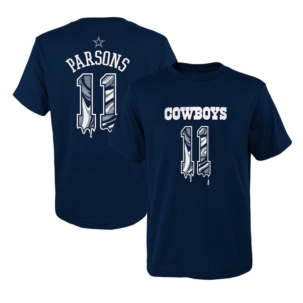 Youth Micah Parsons Navy Dallas Cowboys Mainliner Drip Player Name & Number T-Shirt