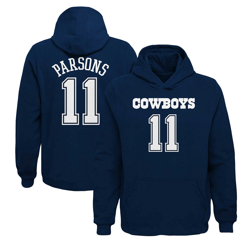 Youth Micah Parsons Navy Dallas Cowboys Mainliner Player Name & Number Pullover Hoodie