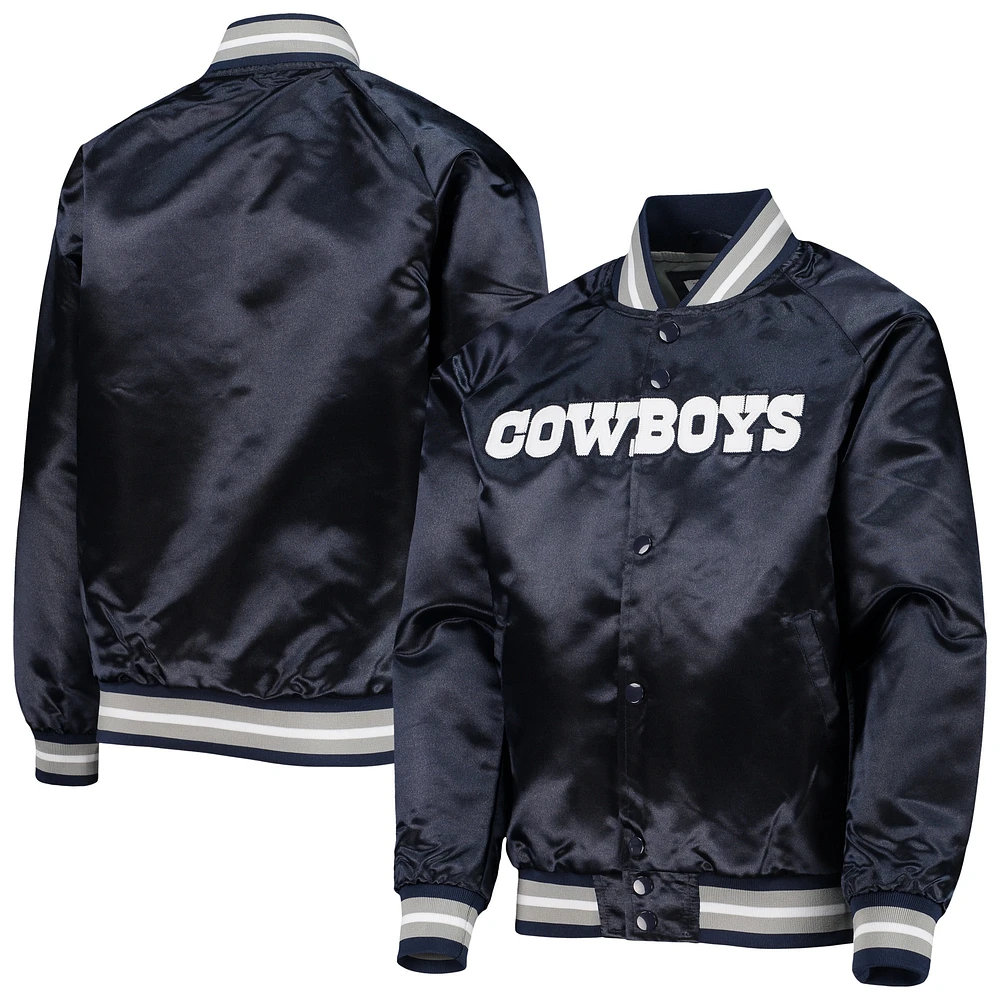 Youth Mitchell & Ness Navy Dallas Cowboys Satin Raglan Full-Snap Jacket