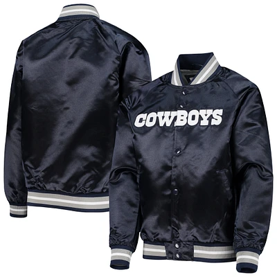 Veste à boutons-pression en satin raglan des Dallas Cowboys bleu marine Mitchell & Ness pour jeune