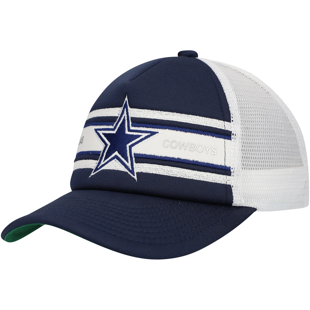 Youth Mitchell & Ness Navy Dallas Cowboys Stripe Trucker Adjustable Hat