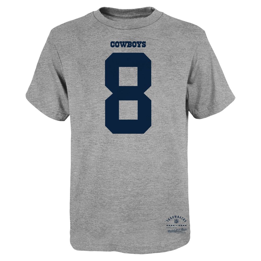 Youth Mitchell & Ness Troy Aikman Heathered Gray Dallas Cowboys Retired Retro Player Name Number T-Shirt Size: Large