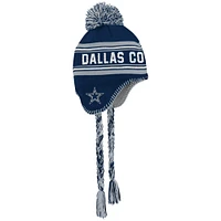 Bonnet en tricot jacquard bleu marine Dallas Cowboys pour jeunes avec pompon