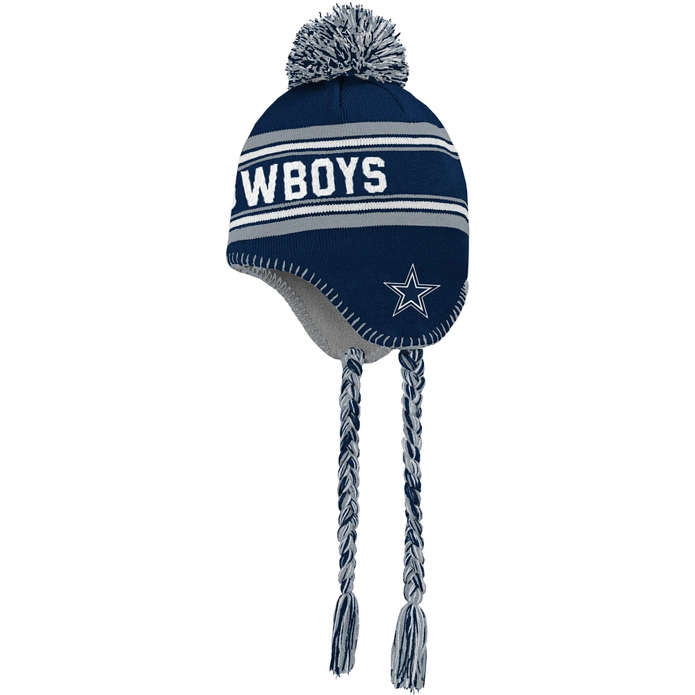 Bonnet en tricot jacquard bleu marine Dallas Cowboys pour jeunes avec pompon