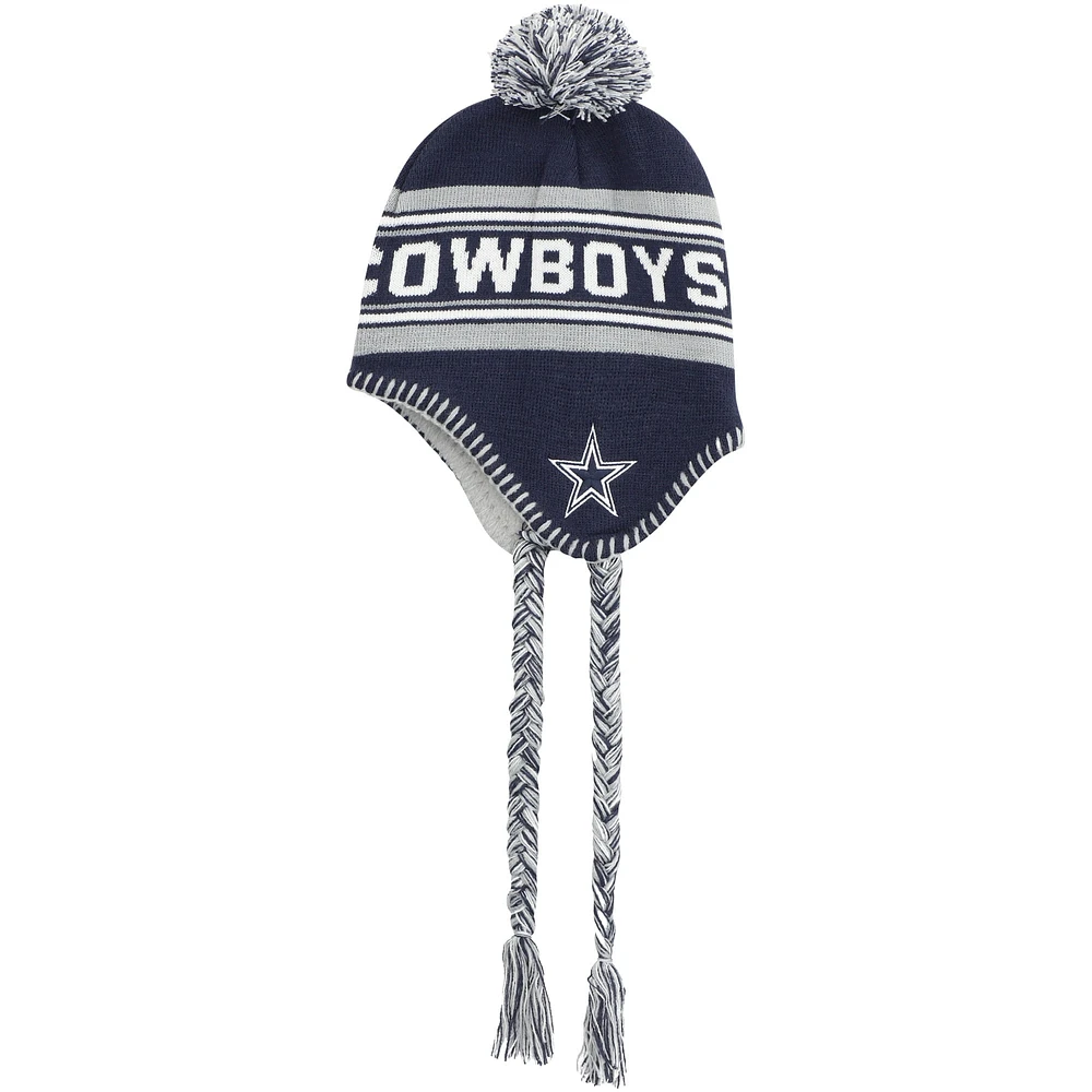 Bonnet en tricot jacquard à pompon bleu marine Dallas Cowboys pour jeunes