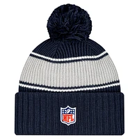 Youth New Era Navy Dallas Cowboys 2024/25 Sideline Cuffed Knit Hat with Pom