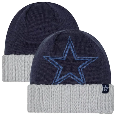 Bonnet en tricot à revers surdimensionné bleu marine Dallas Cowboys New Era pour jeunes