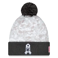 Youth New Era White/Graphite Dallas Cowboys 2024 Salute To Service Cuffed Pom Knit Hat