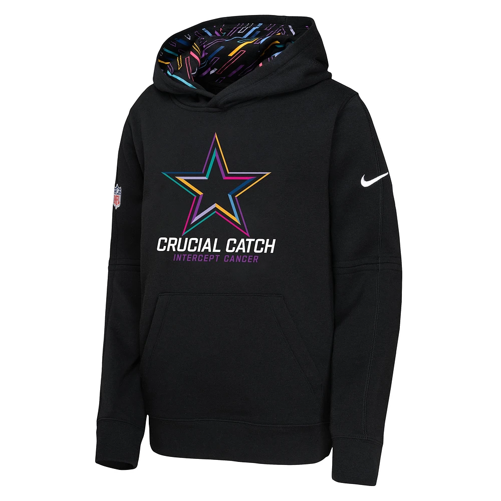 Youth Nike  Black Dallas Cowboys 2024 NFL Crucial Catch Pullover Hoodie