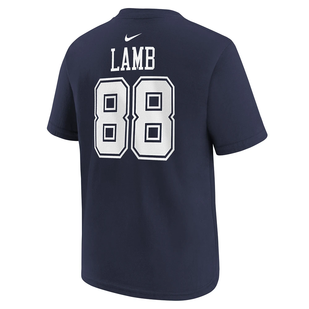 T-shirt de performance avec nom et numéro joueur des Dallas Cowboys Nike CeeDee Lamb Navy pour jeune