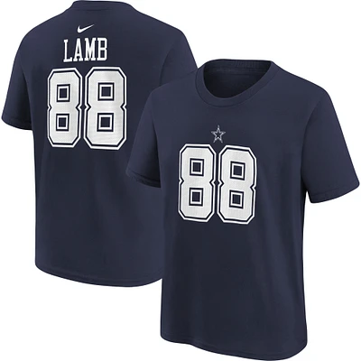 T-shirt de performance avec nom et numéro joueur des Dallas Cowboys Nike CeeDee Lamb Navy pour jeune