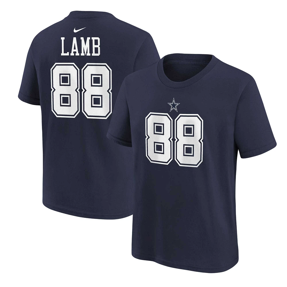 T-shirt avec nom et numéro de joueur des Dallas Cowboys Nike CeeDee Lamb Navy pour jeune