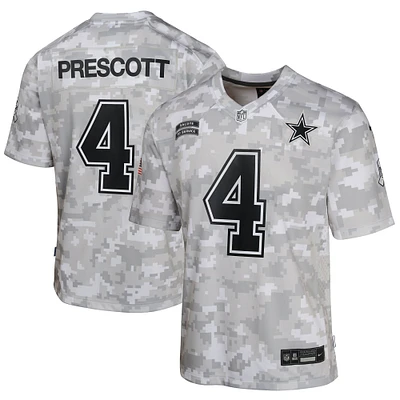 Maillot de match Salute to Service 2024 des Cowboys Dallas Nike Dak Prescott Arctic Camo pour jeune